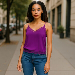 St. John's Bay Built in bra Purple Spaghetti Strap Stretch Camisole Size LP NWT